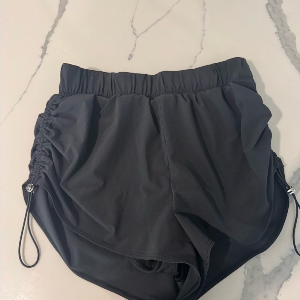ALO Yoga Black Athletic Shorts with Adjustable Ruched Sides
